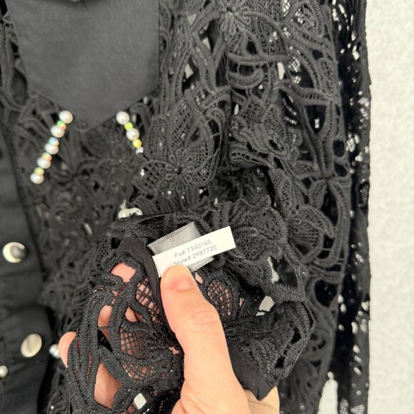 Boston Proper Lace Western Jacket Size XL Black Rhinestone Pearl Embellished EUC - Picture 5 of 13